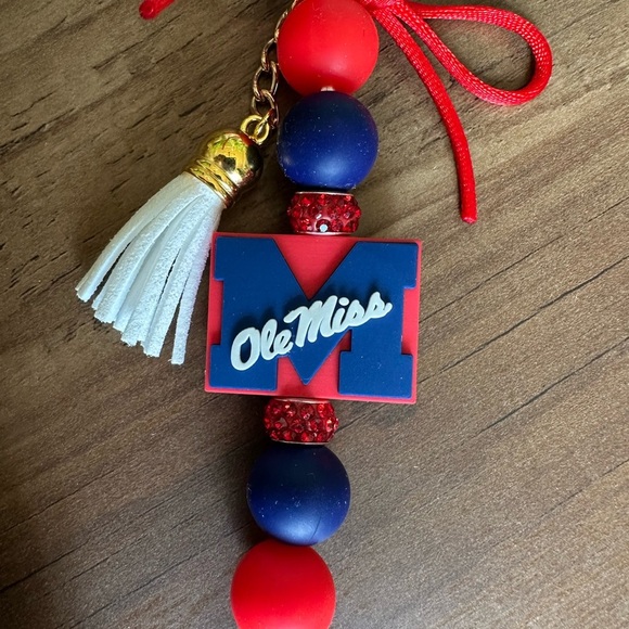 College Game Day Ole Miss University
Tote Purse Beaded Bag Charm Red Blue 6" - Picture 2 of 2